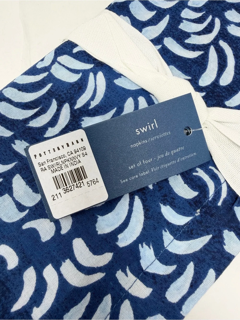 NWT Pottery Barn Blue Swirl Set of 4 Napkins Rebecca Atwood Collaboration